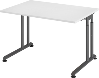 bümö höhenverstellbarer Schreibtisch Z-Serie 120x80 cm in weiß, Gestell in Graphit - PC Tisch klein für's Büro manuell höhenverstellbar, Computertisch verstellbar, ZS-12-W-G