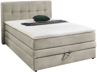 BOXSPRINGBETT 140x200 cm, 7-Zonen-Tonnentaschen-Federkernmatratzen H3, Topper, Bonell-Federkern, großer Bettkasten, Cord Beige Grau