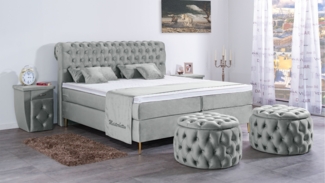 Meisterbetten Boxspringbett Lisa 180x200 in VS-Silbergrau, Matratzenbezug Nano, Ergoflex-Topper