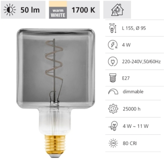 Eglo 11819 LED FILAMENT Leuchtmittel CUBES E27 L:15. 5cm Ø:9. 5cm dimmbar 1700K