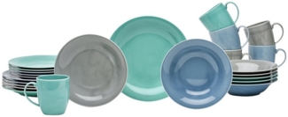 van Well Kombiservice JIVE, 24-teilig, Blau, Grau, Grün, Rund, 6 Personen, Porzellan, Spülmaschinengeeignet