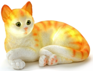 Luna24 simply great ideas. LED Solarleuchte Solarlampe, Solarleuchte, liegendes Kätzchen Rot Weiß, Solarleuchte liegende Katze Orange Weiß
