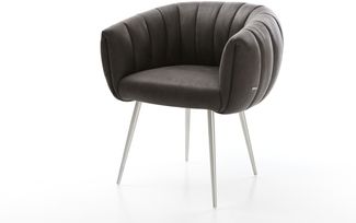 Esszimmerstuhl Jada-Flex Mikrofaser Anthrazit Vintage 4-Fuß konisch Edelstahl Taschenfederkern