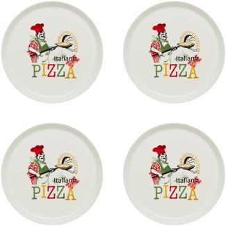 KHG 4er Set Pizzateller, extra groß mit 30cm Durchmesser in Chefkoch Print, perfekt für Gastro und Zuhause, hochwertiges Porzellan, Spühlmaschinengeeignet & perfekt Stapelbar