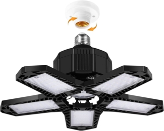 Diyarts Deckenleuchten, LED-Modul, verformbar, E27-Fassung, Tageslichtweiß, LED Garagenleuchte 8000 Lumen, 5 Panels, E27, 360° verstellbar