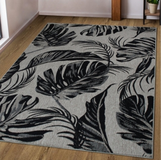 Bruno Banani Teppich Larral, Blätter-Design auch für Balkon und Terrasse, rechteckig, Höhe: 3 mm, In- und Outdoor geeignet, Wetterfest & UV-beständig
