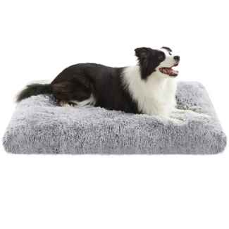 FEANDREA Hundebett, Hundekissen, langer Plüsch, weiche Polsterung, waschbar, Ombré-Grau