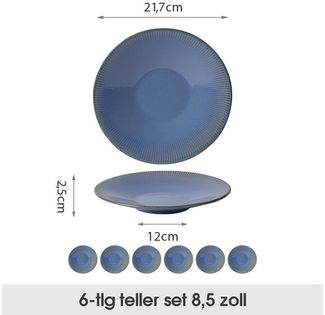 JIWOO Teller 4er Ø21,2cm, Pastateller Frühstücksteller Salatteller Dessertteller, (6 St), Keramik Hochwertiges Tellerset Blau Mikrowellen spülmaschinenfest
