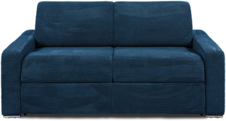 Vente-unique - Schlafsofa mit Matratze 3-Sitzer - Liegefläche 140 cm - Matratze 22 cm mit Memory Schaum - Cord - Blau - CALITO