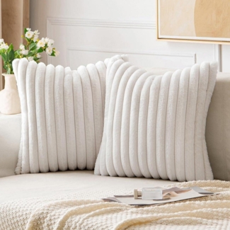 EMEMA Plüsch Kissenbezüge Samt Kunstp 45x45 cm Weiß Sofakissen Deko 2er Set