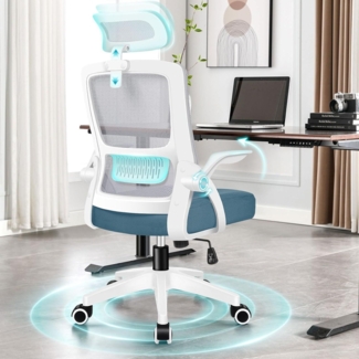 ALFORDSON Bürostuhl mit Lordosenstütze, Blau/Grau, ergonomisch, höhenverstellbar