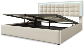 DOPWii Polsterbett Doppelbett mit Lattenrost,Stauraum,LED-Beleuchtungsleiste Bettgestell, 140/160/180x200 cm,Stauraumbett,Funktionsbett Bezug aus Kunstleder