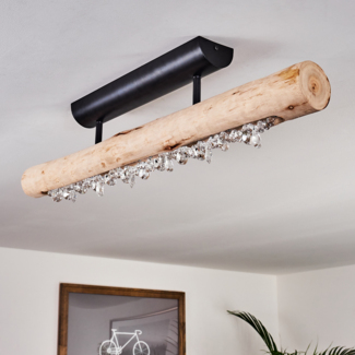 hofstein Deckenleuchte »Lipusa« längliche Deckenlampe aus Metall Schwarz und Holz, 3000 Kelvin, 1xLED 15 Watt, 1200 Lumen, über herkömmlichen Lichtschalter dimmbar
