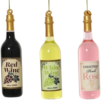 Decoris Weihnachtskugel aus Glas Schaumweinflaschen 14 cm 3-fach sortiert