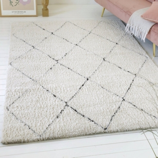 OTTO home Hochflor-Teppich Aveline, auch als Läufer erhältlich, rechteckig, Höhe: 35 mm, Langflor, Shaggy im Berber Stil, geometrisch, Raute, Wohnzimmer