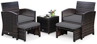 COSTWAY Balkonset, (5-tlg), Rattan, 2 Sessel, Tisch, Sitzkissen & Ottomane