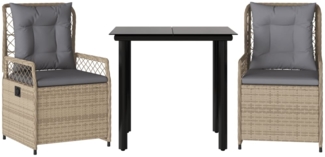 vidaXL 3-tlg. Garten-Essgruppe mit Kissen Beige Poly Rattan 3263006