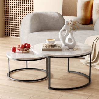 Couchtisch 2-teiliges Couchtisch-Set mit elegantem Design Stabiler Eisenrahmen & leicht zu reinigende MDF-Tischplatte 2 -St