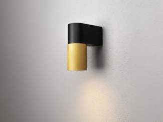 KONSTSMIDE Temi Außenwandleuchte schwarz gold IP54 GU10 downlight 6,5 x 11,5 x 14,5 cm