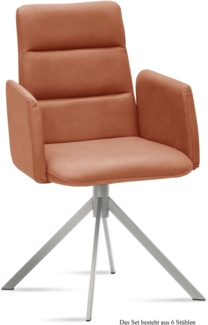 Armlehnstuhl (6er-Set) Dorlen 52x92x60 Edelstahl/Cognac