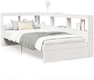 vidaXL Massivholzbett mit Regal ohne Matratze Weiß 75x190 cm Kiefer 3324369