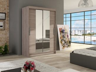 Kleiderschrank Miami II, ohne Beleuchtung, Farbe: Trüffel / Spiegel