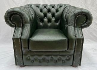 Casa Padrino Luxus Chesterfield Leder Sessel Grün / Dunkelbraun 110 x H. 85 cm - Chesterfield Echtleder Wohnzimmer Sessel - Chesterfield Möbel - Echtleder Möbel - Luxus Möbel