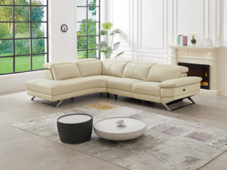 Vente-unique - Ecksofa Relaxsofa elektrisch - Ecke links - Rindsleder - Beige - PUNO II