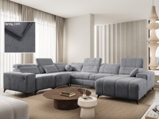 Möbel für Dich Wohnlandschaft Wohnlandschaft XXL Dafne 8 in U-Form mit USB, mit freistellbarem Hocker, 2 Bettkästen und verstellbaren Kopfstützen