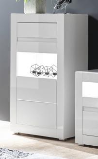 Vitrine Nobile in Hochglanz weiß / Stone Design grau 66 x 112 cm