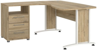 Dmora Schreibtisch Estong, Mehrzweckschreibtisch, Bürotisch für PC, Eckschreibtisch, 159x150 h75 cm, Eiche und Weiß