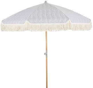 Sonnenschirm Gatsby von Brafab aus Polycotton und Buche, rund, klappbar, grau-weiß, Ø 185 cm