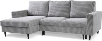 Selsey 'Nalika' Ecksofa mit Schlaffunktion, Kordsamt-Bezug, hellgrau, linksseitig, 90 x 230 x 143 cm