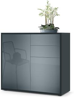 Vladon Sideboard Ben, Kommode mit 2 Türen und 2 Schubladen, Schwarz matt/Grau Hochglanz (79 x 74 x 36 cm)