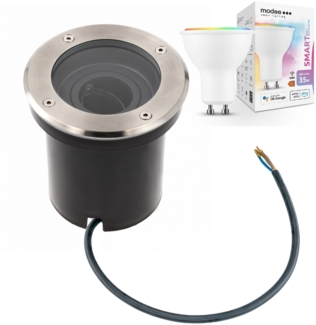 5 Watt runde LED Einabu Boden-Spot Bodenleuchte Bodenstrahler Wegleuchte | schwenkbar aus Edelstahl | Ø130 x 129mm (B. x H.) | 400 Lumen | RGBW (2700-6500 K)