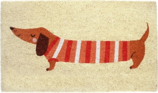 Rex London Outdoorteppich Kokos-Fußmatte, Türmatte, Sausage Dog, Rechteckig, ca. 73 x 43 x 1,5 cm, für Indoor & Outdoor geeignet, rutschhemmende Unterseite