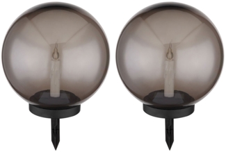 2er Set LED Solarlampe, Feuereffekt, Erdspieß, rauch, D 25cm