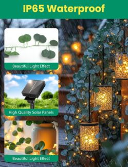 Aigostar LED-Lichterkette Lichterkette Solar Außen 12M 100LED Künstlicher Efeu Lichterkette IP65, 8 Lichtfunktionen