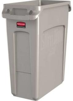 Rubbermaid Vented Slim Jim Rubbish Bin Waste Receptacle, 60 Litres, Beige, Plastic, 1971259