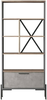 Dmora Bücherregal Fabrice, Büroregal, Mobiler Buchhalter, Bücherbrett, 76x45 h161 cm, Braun und Grau