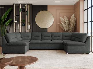 Ecksofa, Sofa big XXL, Wellenfedern, Wohnlandschaft XXL, mit Schlaffunktion - COMODO U - Dunkelgrau Stoff