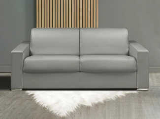 Vente-unique - Schlafsofa mit Matratze 3-Sitzer Kunstleder - Grau - Liegefläche: 140 cm - Matratzenhöhe: 22 cm mit Memory Schaum - CALITO