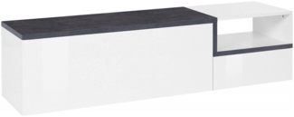 Dmora TV-Schrank Fluorite, niedriges Wohnzimmer-Sideboard mit 2 Türen, Fernsehständer-Basis, 100 % Made in Italy, 160 x 40 x 46 cm, glänzendes Weiß und Schiefer,
