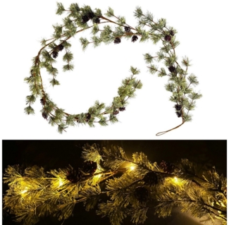 Online-Fuchs Girlanden - Tannenzweige mit LED-Lichterkette & Tannenzapfen - Weihnachtsdeko, inklusive 6-Stunden Timerfunktion - 180 cm lang