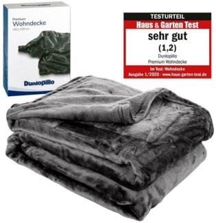 Dunlopillo Premium Kuscheldecke 150x200 cm - Kuscheldecke Platin Grau - extra weiche TV-Decke Satin - Made in Germany