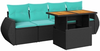 vidaXL 5-tlg. Garten-Sofagarnitur mit Kissen Schwarz Poly Rattan 3327207