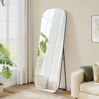 SONGMICS Ganzkörperspiegel, 160 x 50 cm, Standspiegel mit runden Ecken, Rahmen aus Aluminiumlegierung, Hartglas, für Schlafzimmer, Wohnzimmer, Garderobe, tintenschwarz LFMDE029B01