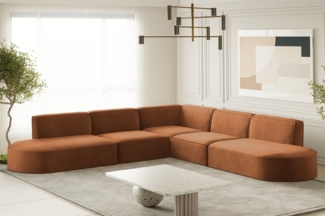 Ecksofa Designersofa PALMA Stoff Noel Ziegelrot Seite Universal