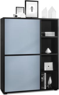 Highboard Schrank Anrichte Cuba mit 8 Fächern, Korpus in Schwarz matt / Fronten in Denim matt