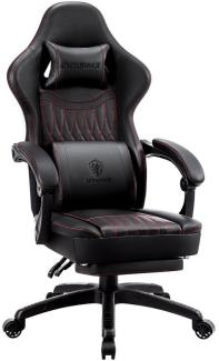 Dowinx Gaming-Stuhl Mit Federkissen, Massage-Lendenwirbelstütze Fußstütze, Rennspielsessel, Ergonomisches Design, PU-Leder, Schwarz